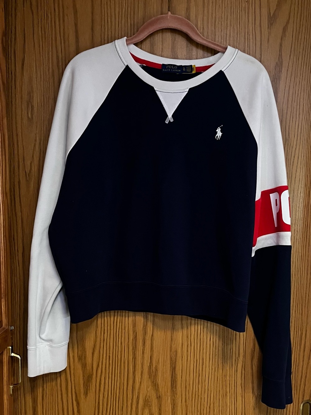 Polo by Ralph Lauren Navy, White & Red Raglan Crewneck Sweatshirt Size XL